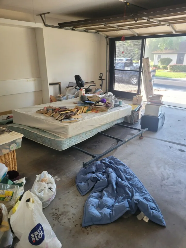 Junk removal job site cleanup with debris sorted for hauling in Florida